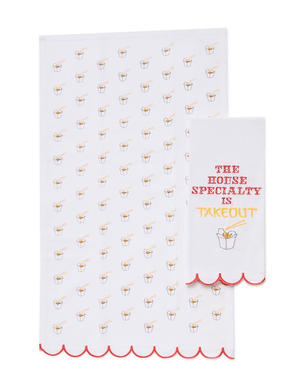 NWT White Takeout Embroidered Kitchen Towels - Set of 2
